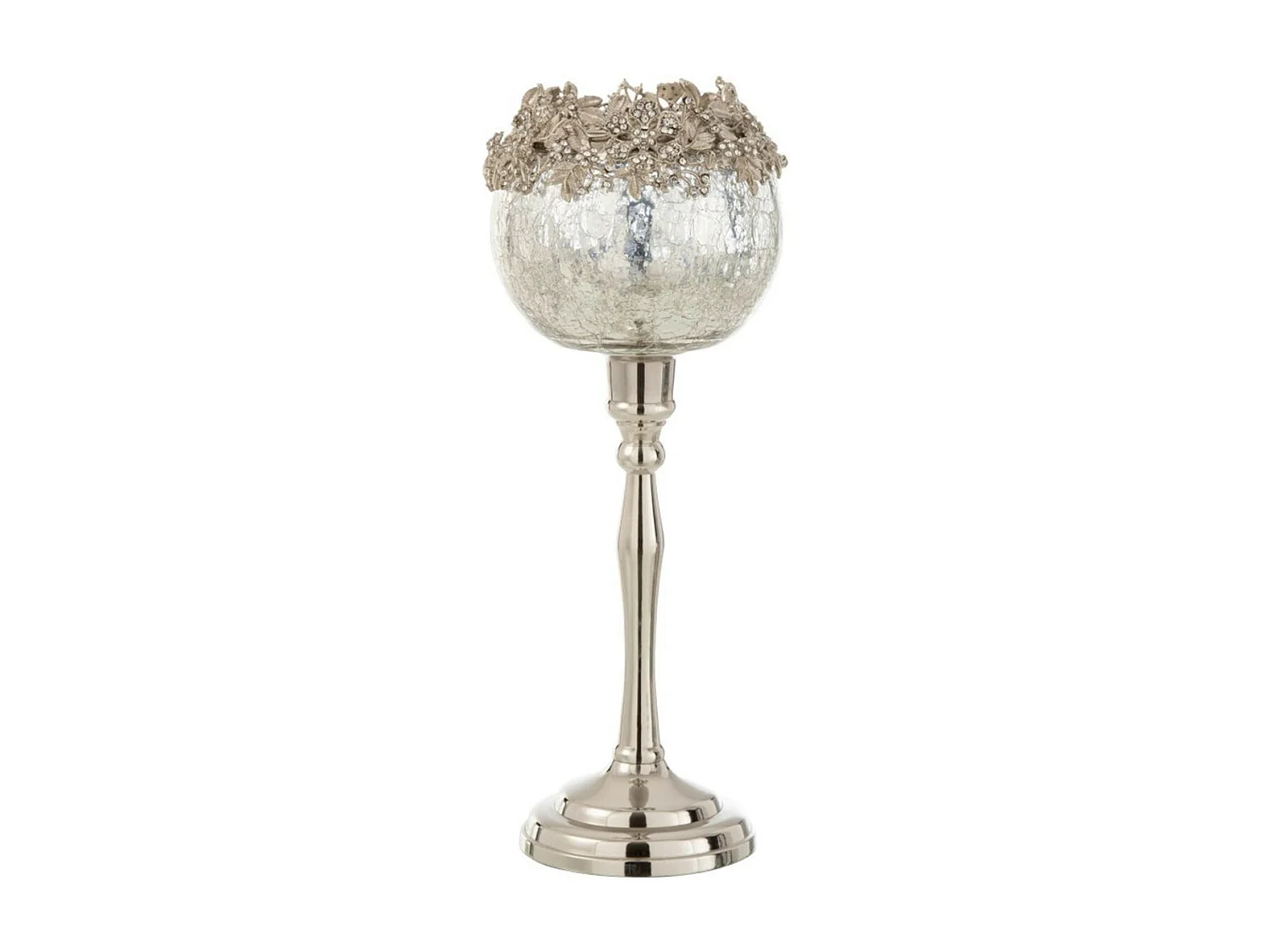 Photophore sur Pied en Métal "Bijou" 33cm Argent