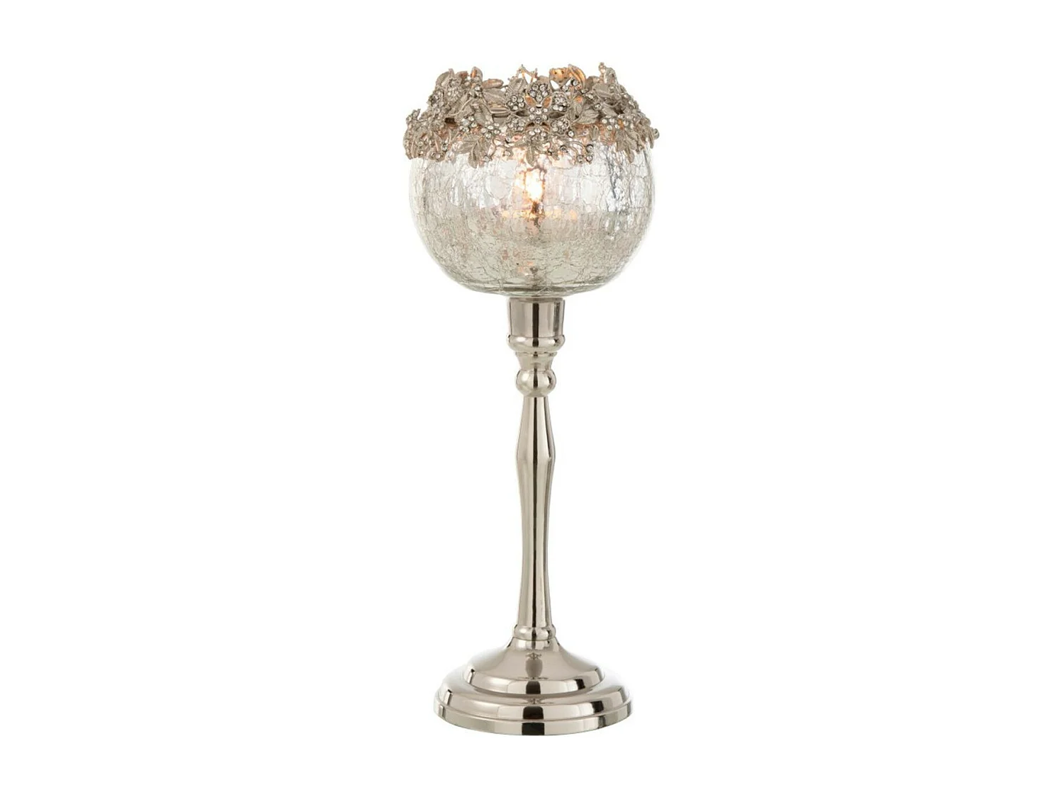 Photophore sur Pied en Métal "Bijou" 33cm Argent