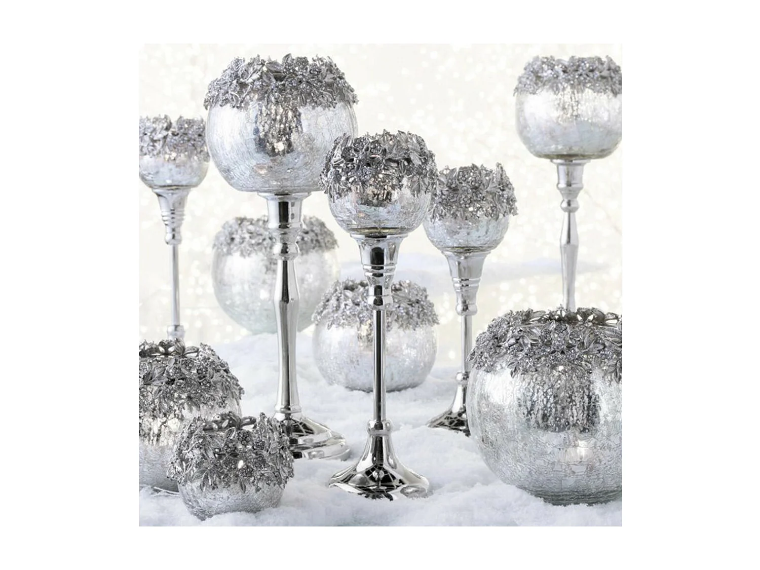 Photophore sur Pied en Métal "Bijou" 33cm Argent