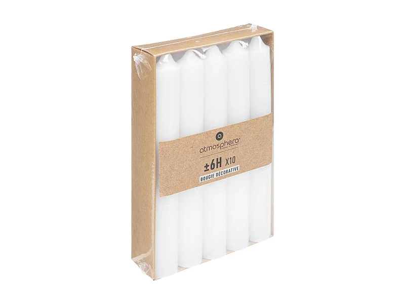 Lot de 10 Bougies Bâton Déco "Hugo" 16cm Blanc