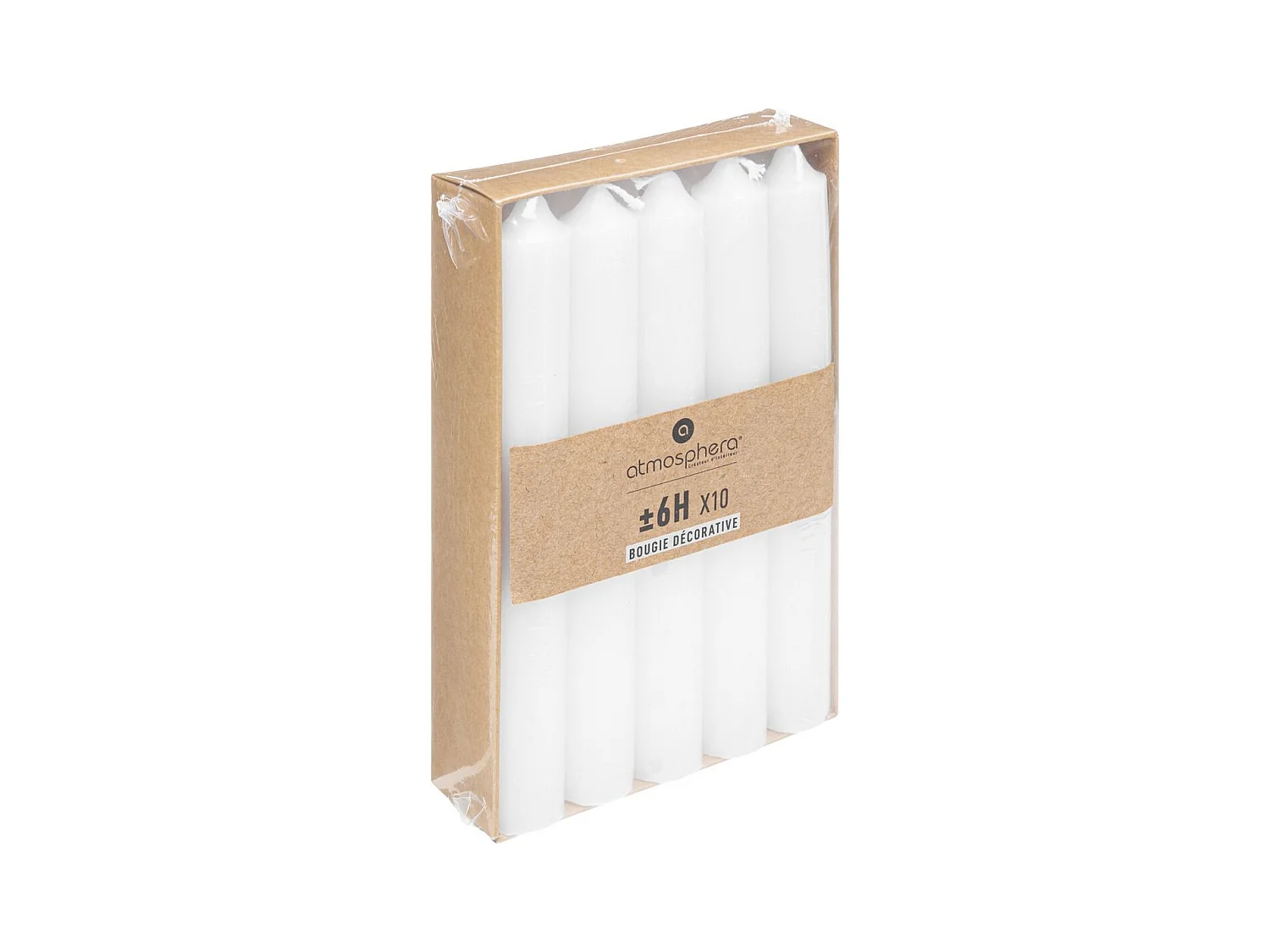 Lot de 10 Bougies Bâton Déco "Hugo" 16cm Blanc