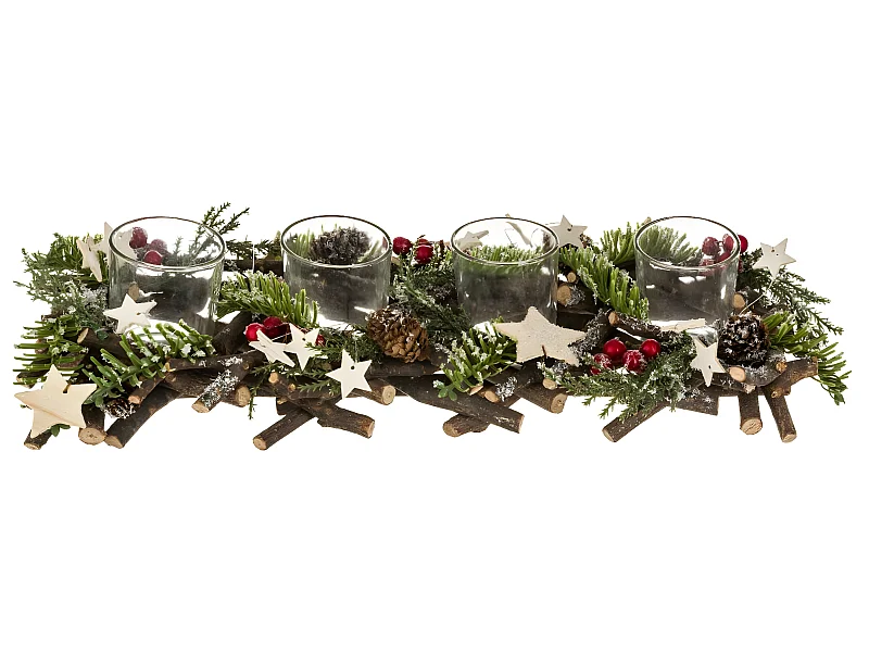 Lot de 4 Photophores Bûche "Soir de Noël" 39cm Vert