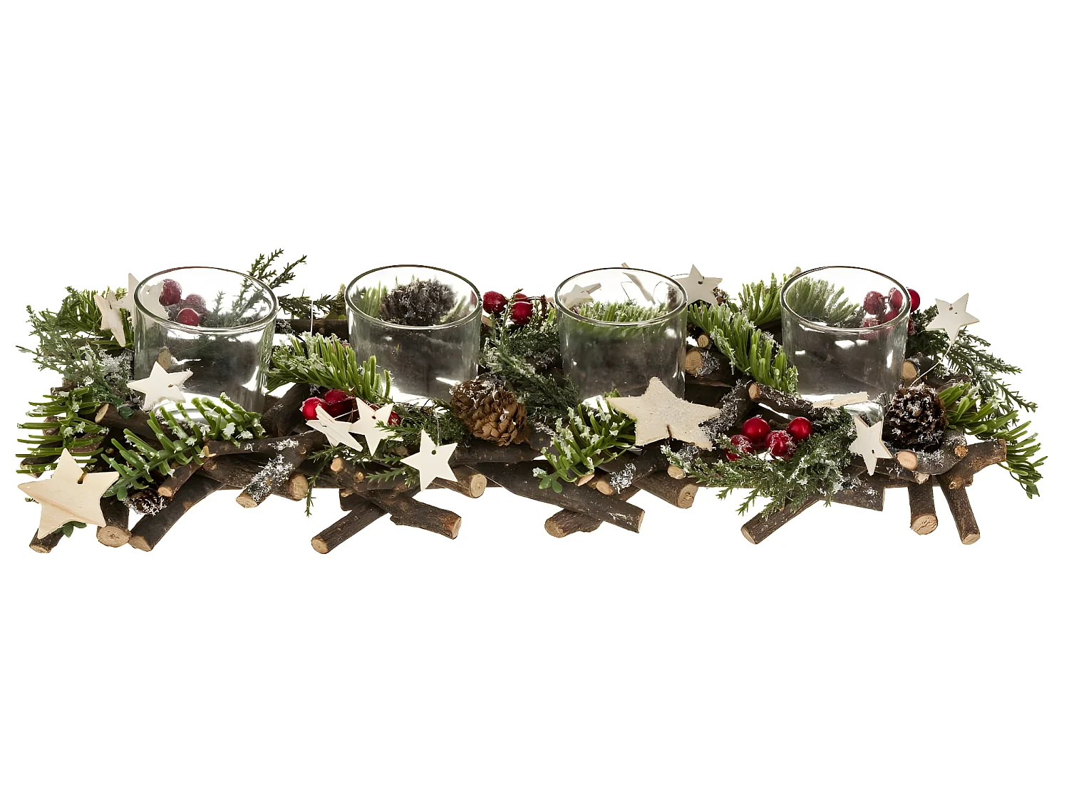 Lot de 4 Photophores Bûche "Soir de Noël" 39cm Vert