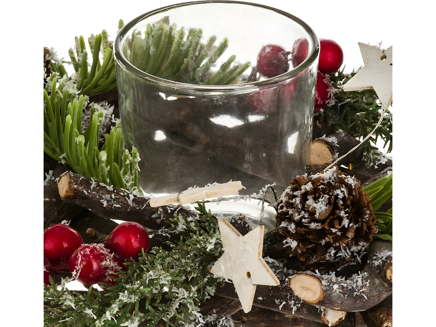 Lot de 4 Photophores Bûche "Soir de Noël" 39cm Vert