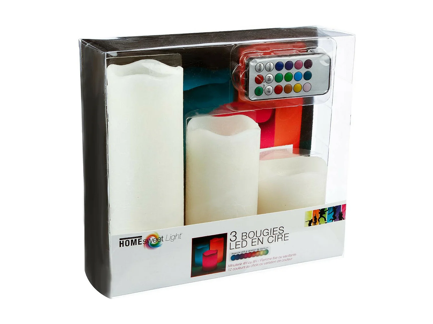 Lot de 3 Bougies LED "12 Couleurs" 20cm Multicolore