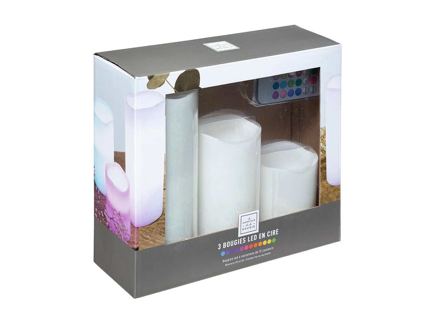 Lot de 3 Bougies LED "12 Couleurs" 20cm Multicolore