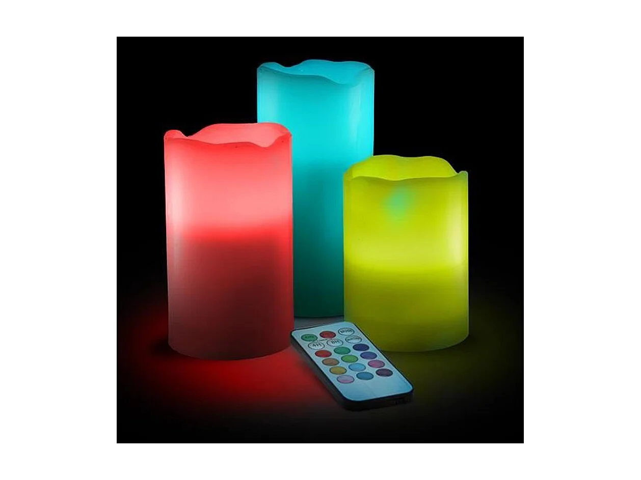 Lot de 3 Bougies LED "12 Couleurs" 20cm Multicolore