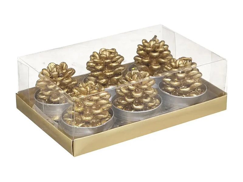 Lot de 6 Bougies Déco "Marron Glacé" 140g Or