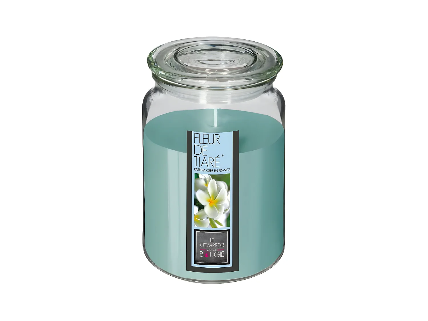 Bougie Parfumée en Verre "Couvercle" 510g Fleur Tiaré