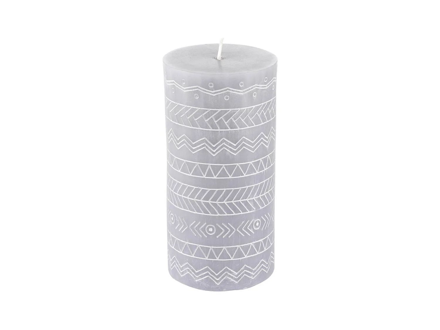 Bougie Pilier Embossée "Graphic Ethnic" 13cm Gris Clair