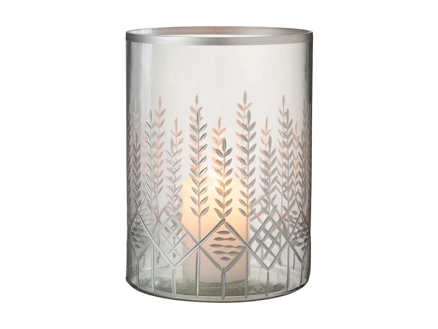 Portavelas de vidrio plateado de 19x19x26 cm