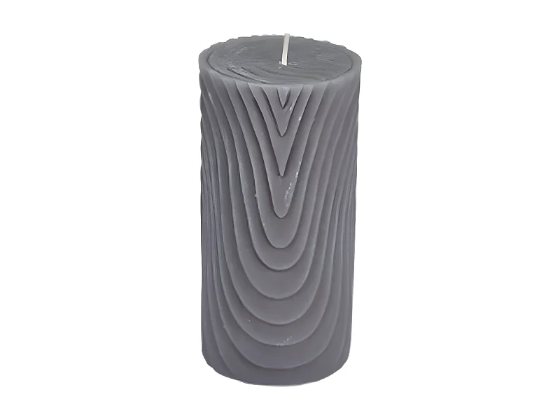 Bougie Pilier Déco Embossée "Santan" 14cm Gris