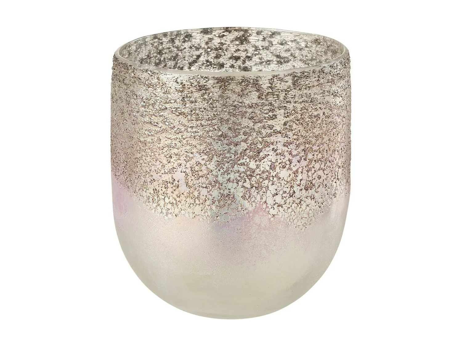 Photophore Rond en Verre "Milano" 15cm Gris & Rose