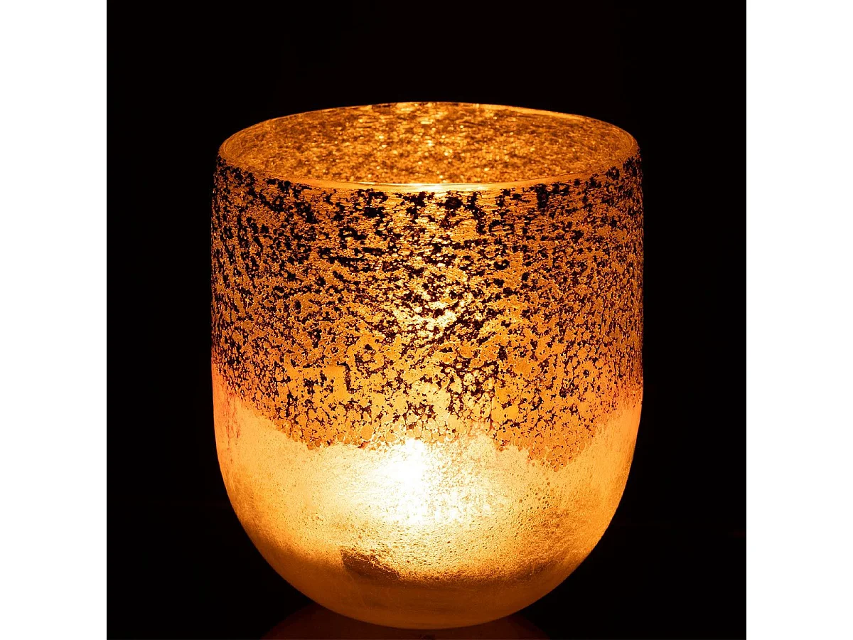 Photophore Rond en Verre "Milano" 15cm Gris & Rose