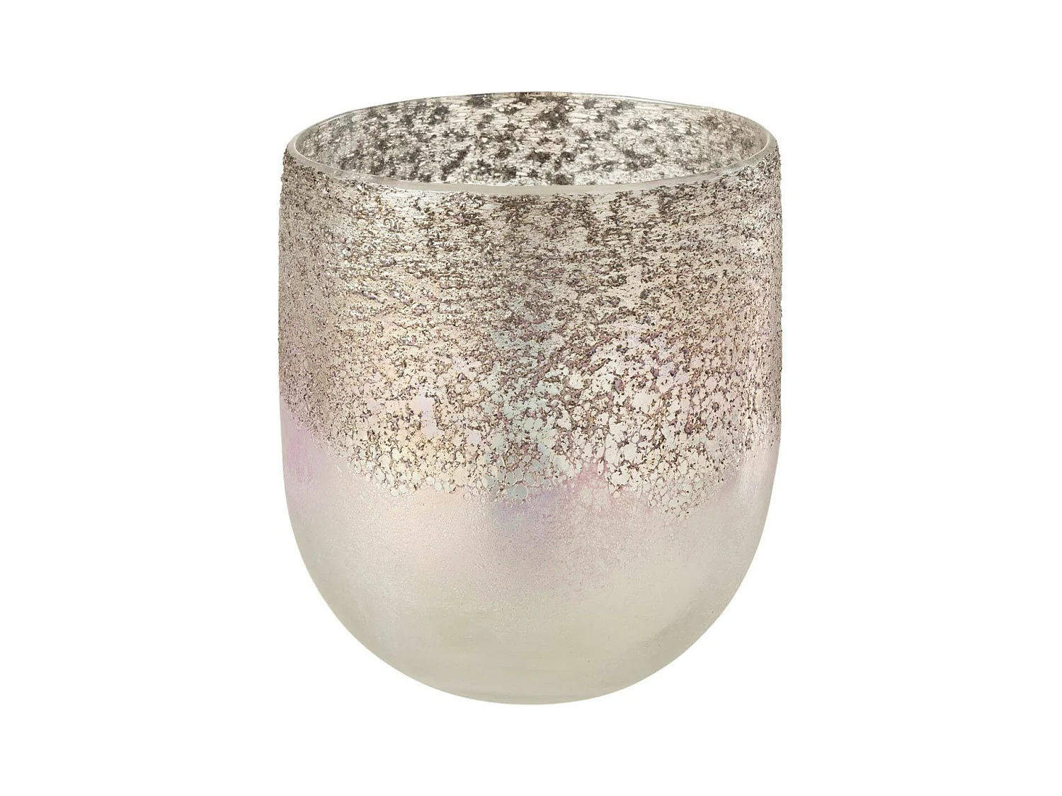 Photophore Rond en Verre "Milano" 15cm Gris & Rose