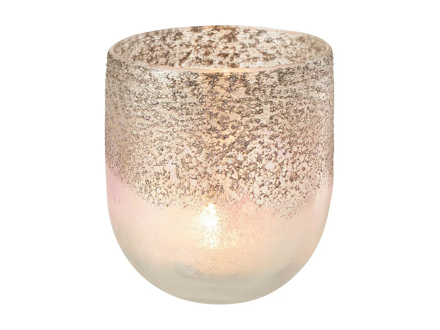 Photophore Rond en Verre "Milano" 15cm Gris & Rose