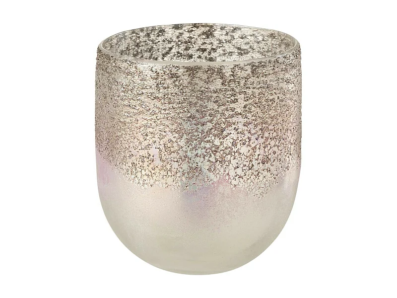 Photophore Rond en Verre "Milano" 15cm Gris & Rose