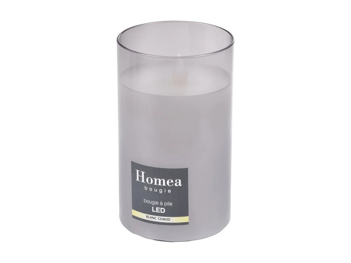 Bougie Ronde LED "Verrine" 12cm Gris Clair