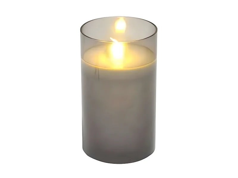 Bougie Ronde LED "Verrine" 12cm Gris Clair