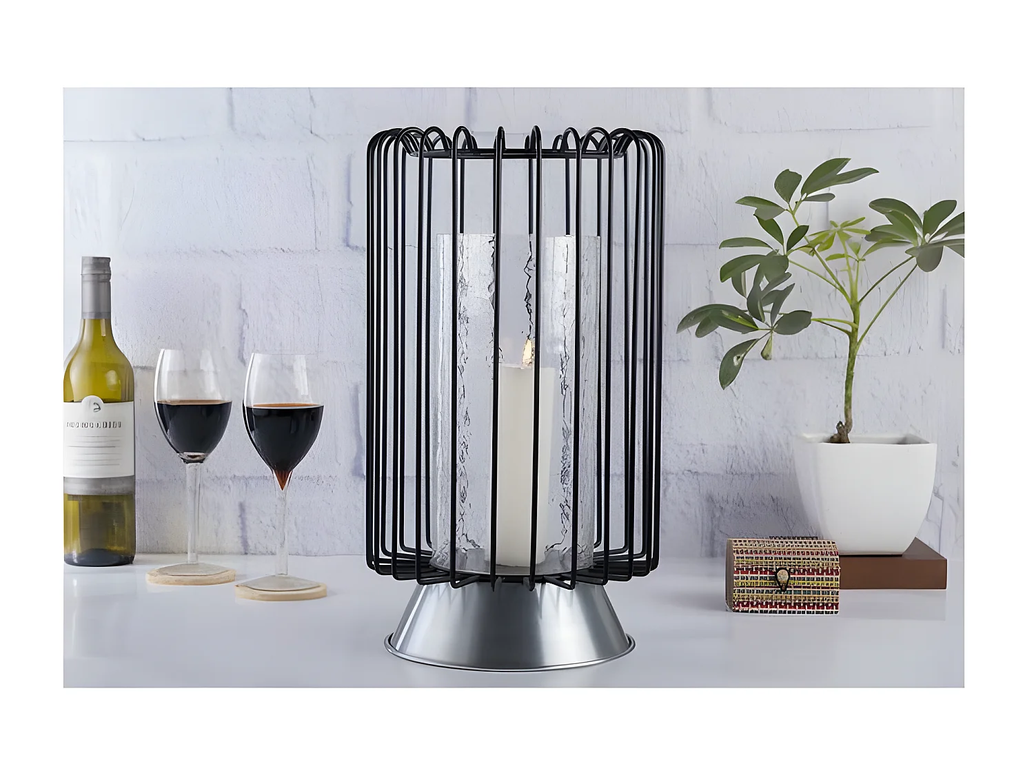 Bougeoir Rond Déco "Malibu" 40cm Noir & Argent