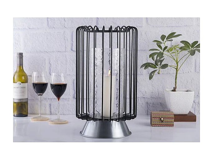 Bougeoir Rond Déco "Malibu" 40cm Noir & Argent