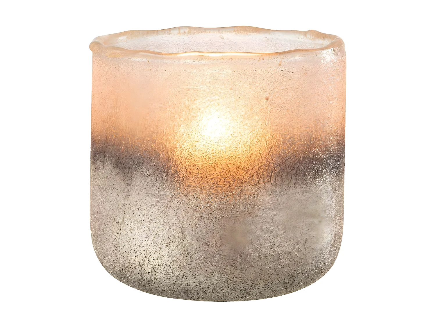 Portavelas irregular de vidrio rosa 14x14x14cm