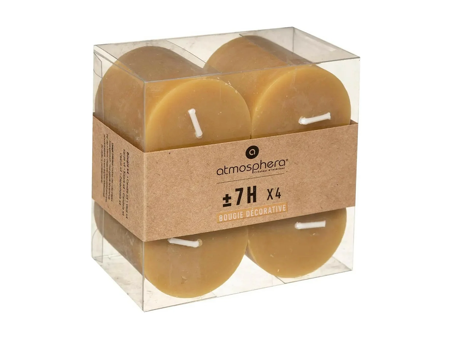 Lot de 4 Bougies Votives "Rustic" 4,5cm Jaune