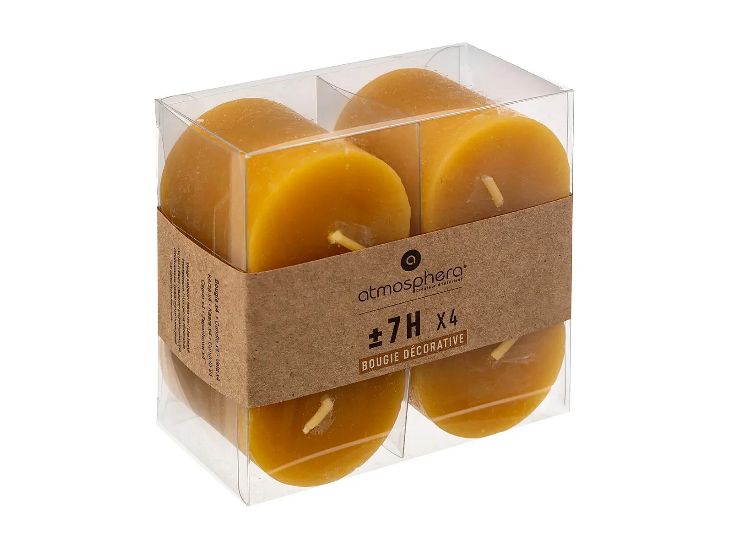 Lot de 4 Bougies Votives "Rustic" 4,5cm Jaune