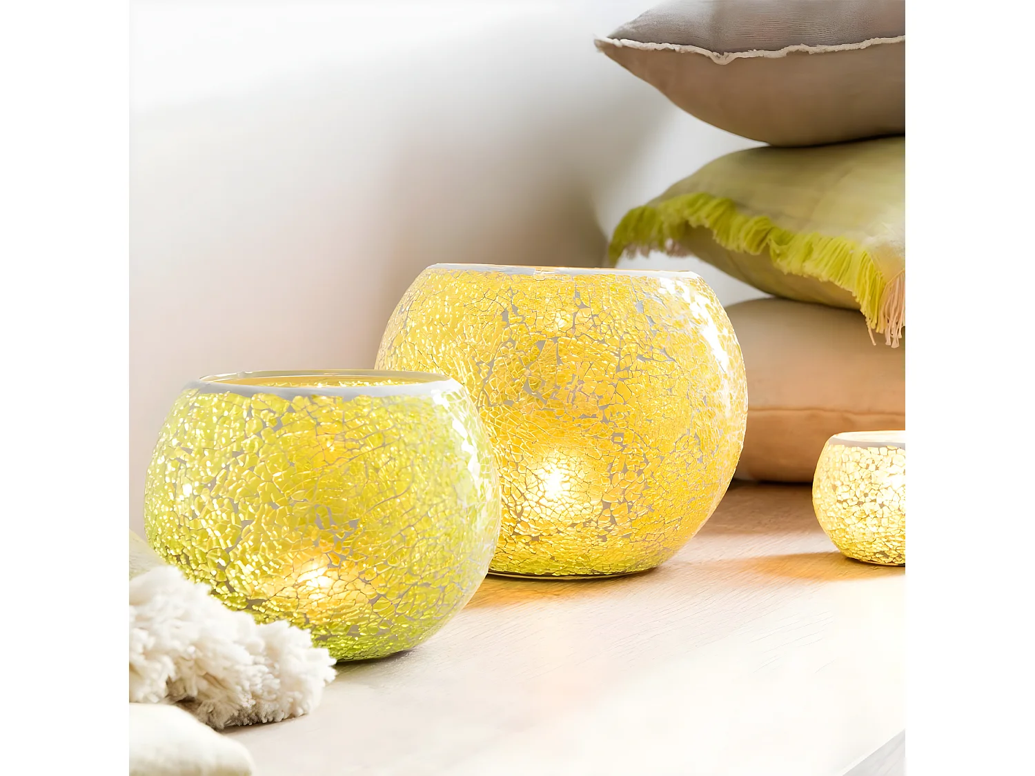 Photophore Rond Déco "Mosaïques" 20cm Jaune