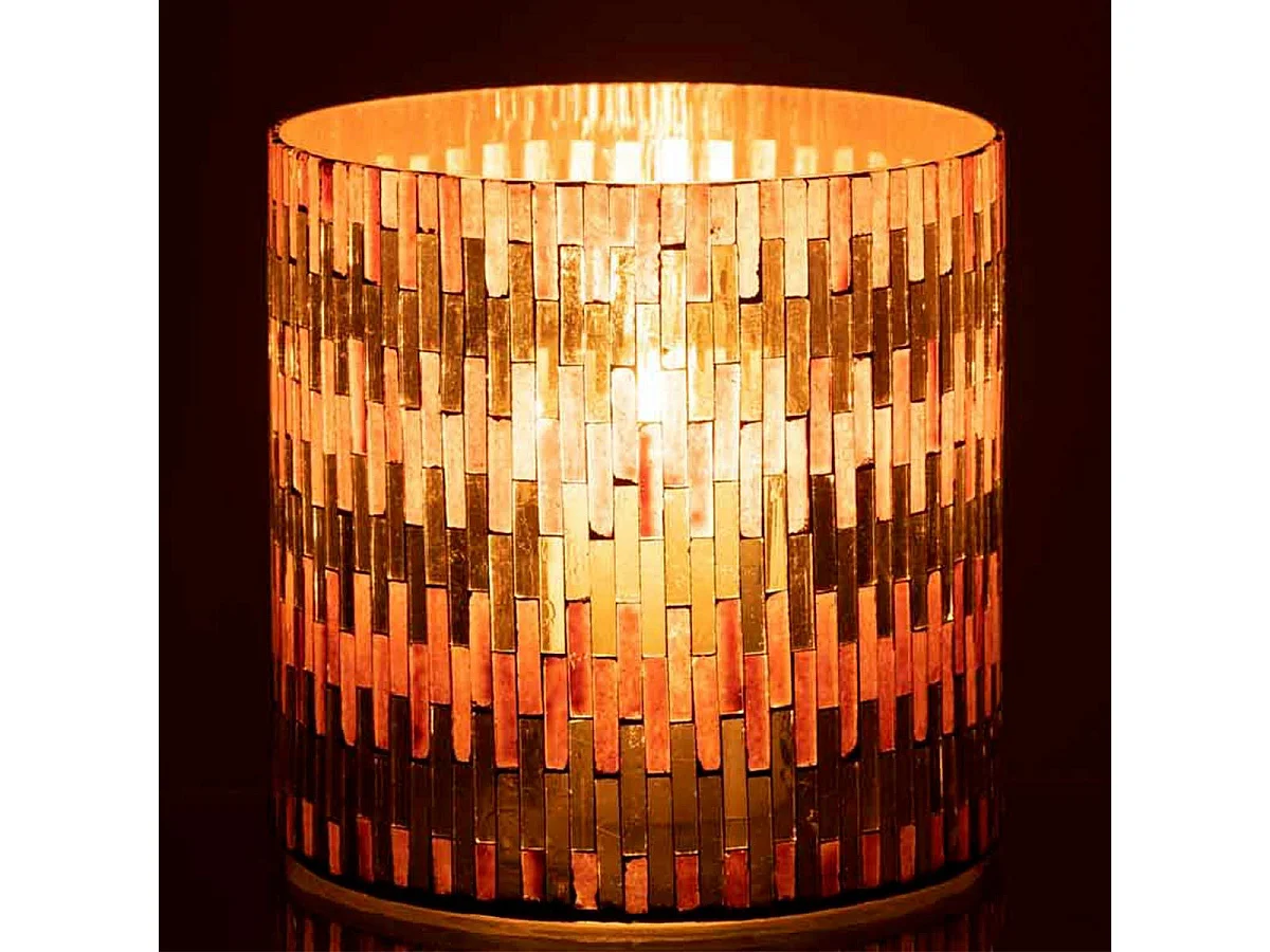 Photophore en Verre Déco "Chic" 15cm Marron & Or