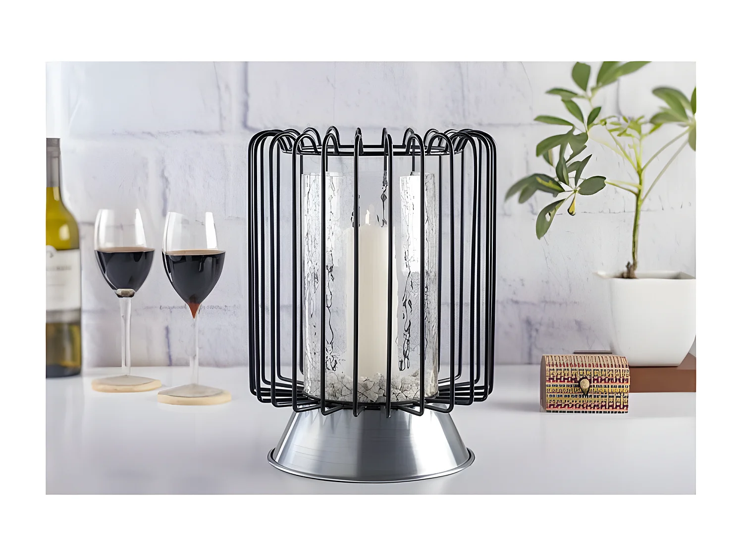 Bougeoir Rond Déco "Malibu" 31cm Noir & Argent