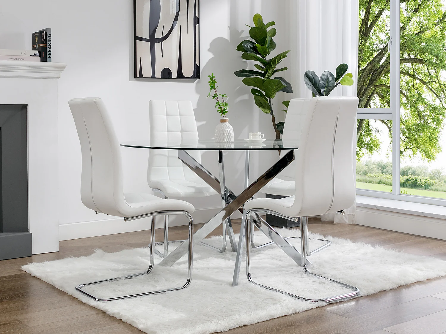 Conjunto de 6 cadeiras NADYA - Pele sintética - Branco