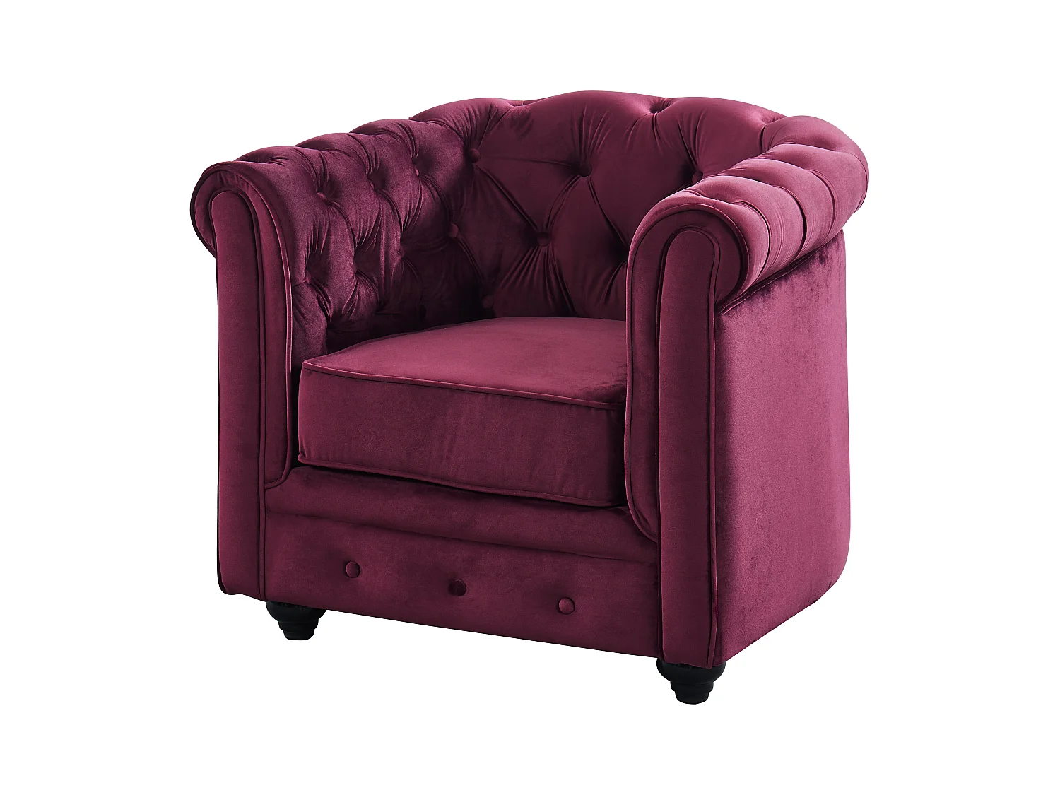 Couchgarnitur 3+1 - Samt - Pflaumenfarben - CHESTERFIELD