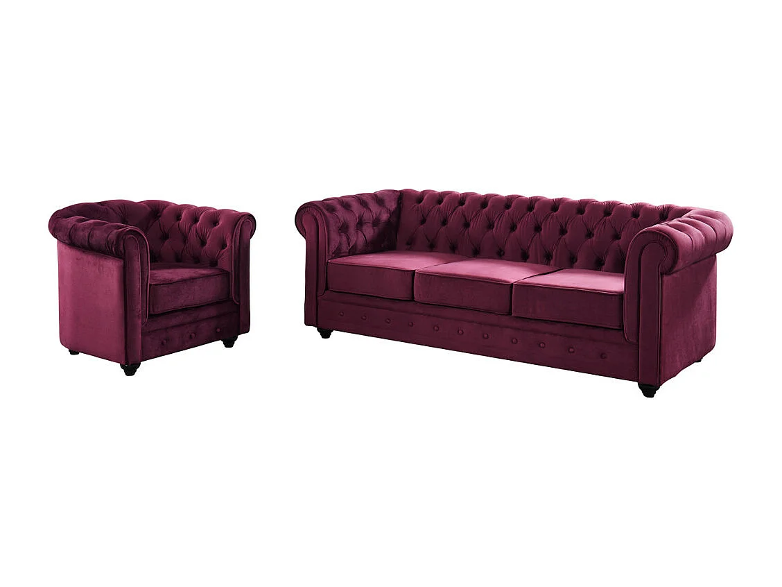 Canapé 3 places et fauteuil CHESTERFIELD - velours pourpre