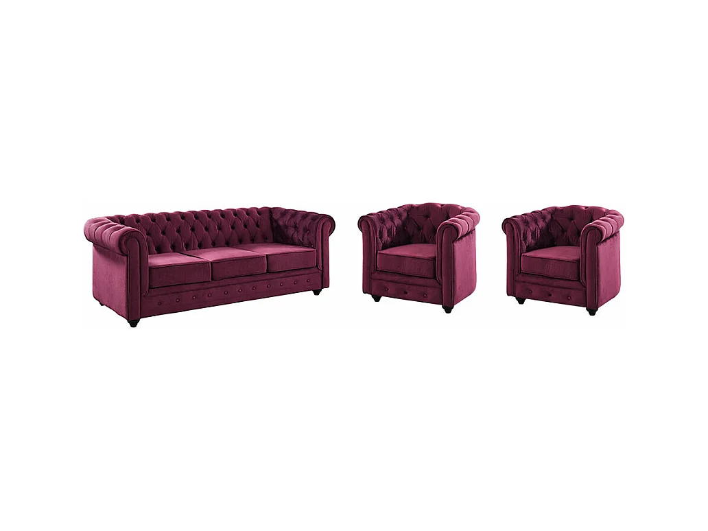 Canapé 3 places et 2 fauteuils CHESTERFIELD - Velours pourpre