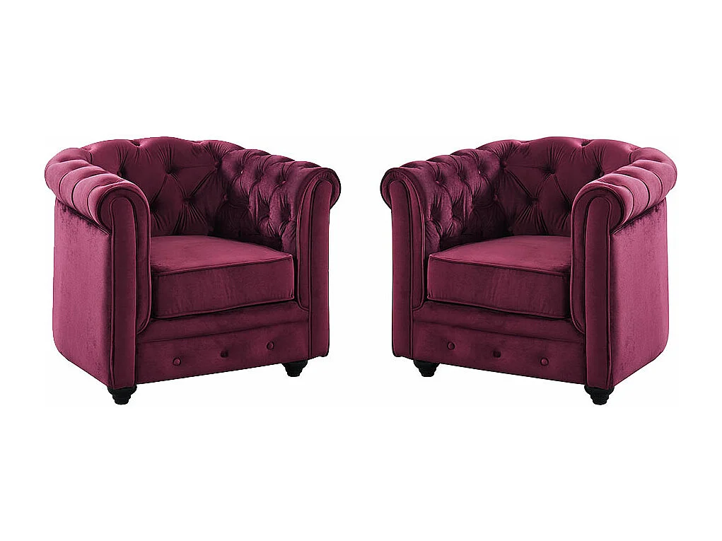  Conjunto de 2 sillones de terciopelo CHESTERFIELD - Púrpura