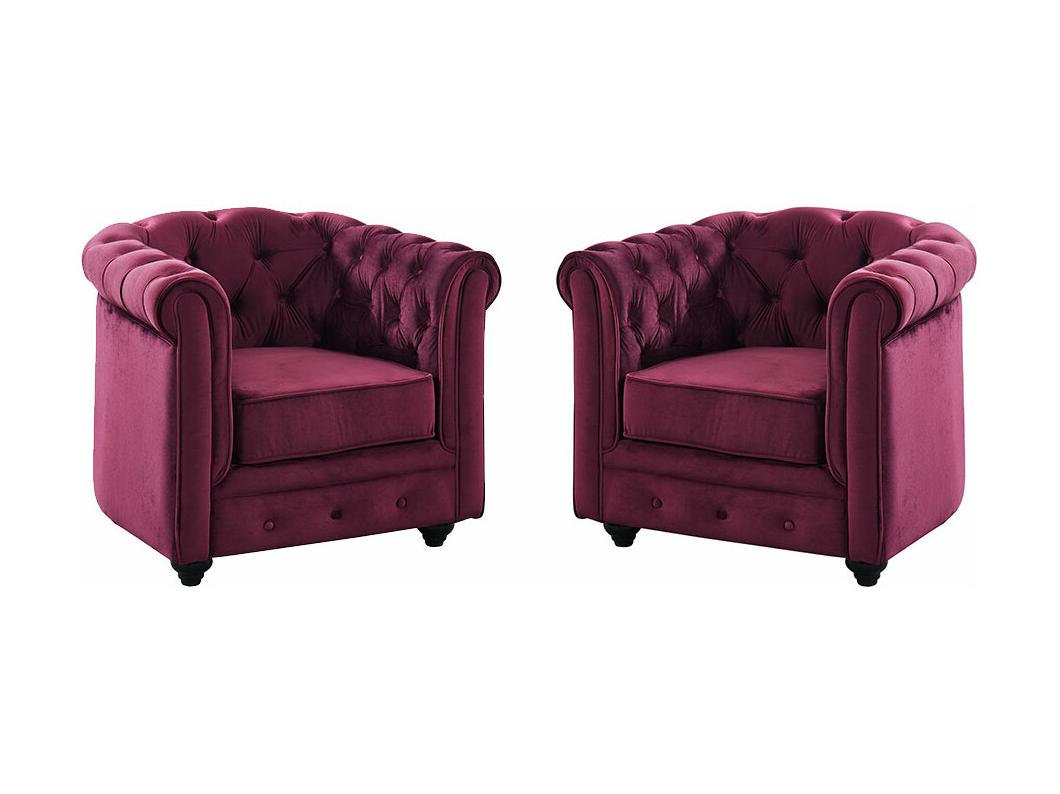 Set van 2 fauteuils CHESTERFIELD - velours - paars