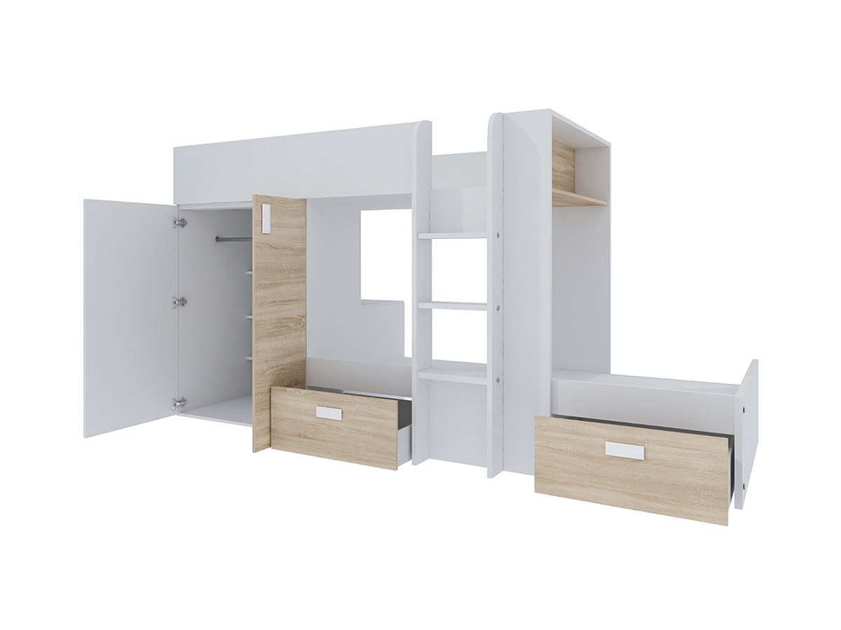 Lit Mezzanine Bois Blanc - Supérieur 90x200cm, Inférieur 140x200cm | Lit Superposé Enfant Avec Échelle