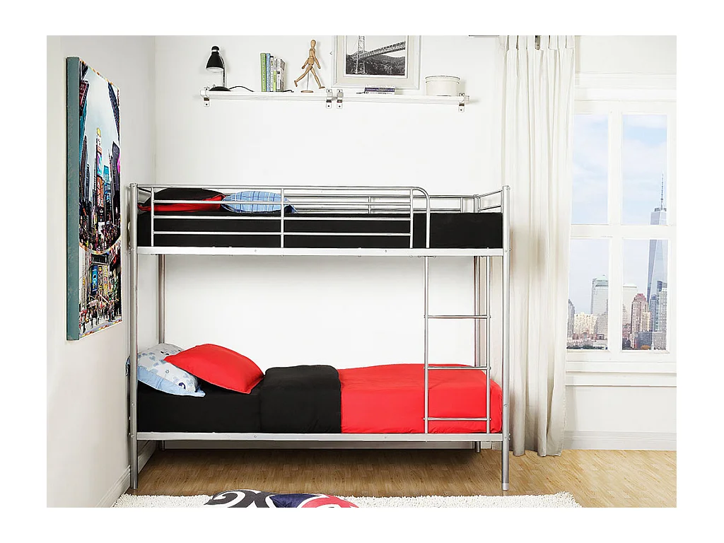 Cama litera DUOTIS II - 2 camas 90x190 cm - Plateado