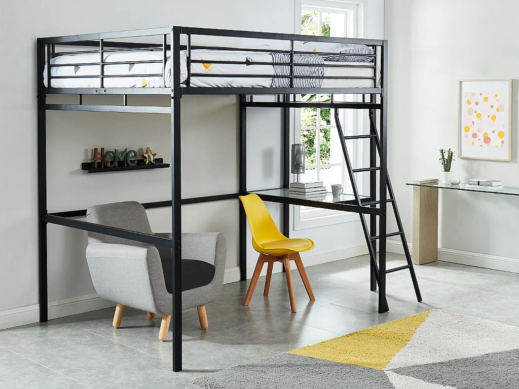 Hochbett mit Schreibtisch - 140 x 190 cm - Anthrazit - CASUAL II