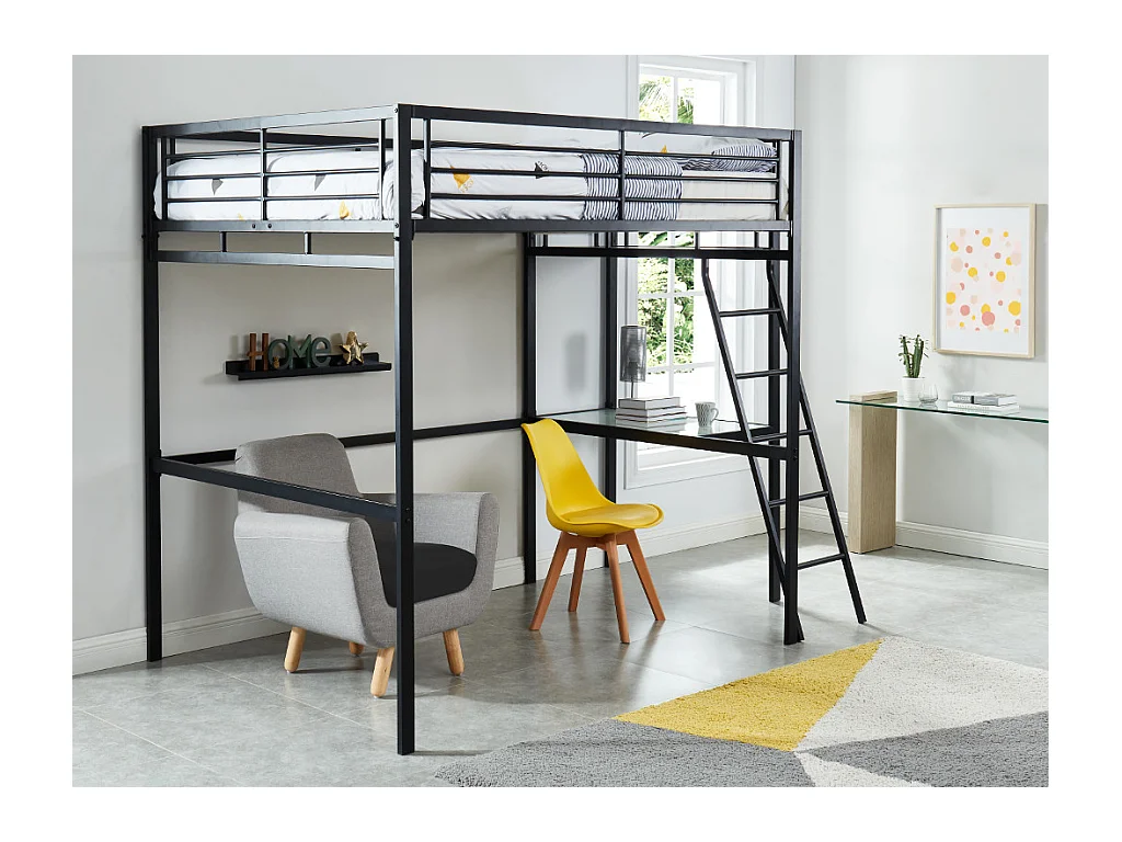 Hochbett mit Schreibtisch - 140 x 190 cm - Anthrazit - CASUAL II