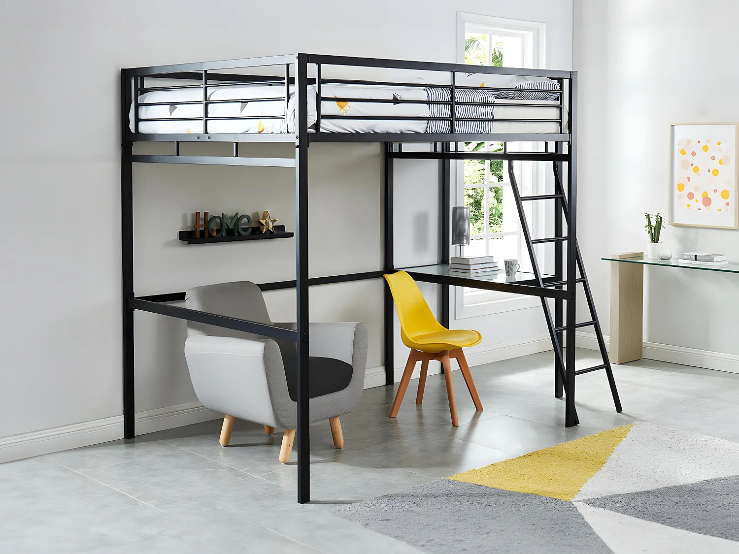 Hochbett mit Schreibtisch - 140 x 190 cm - Anthrazit - CASUAL II