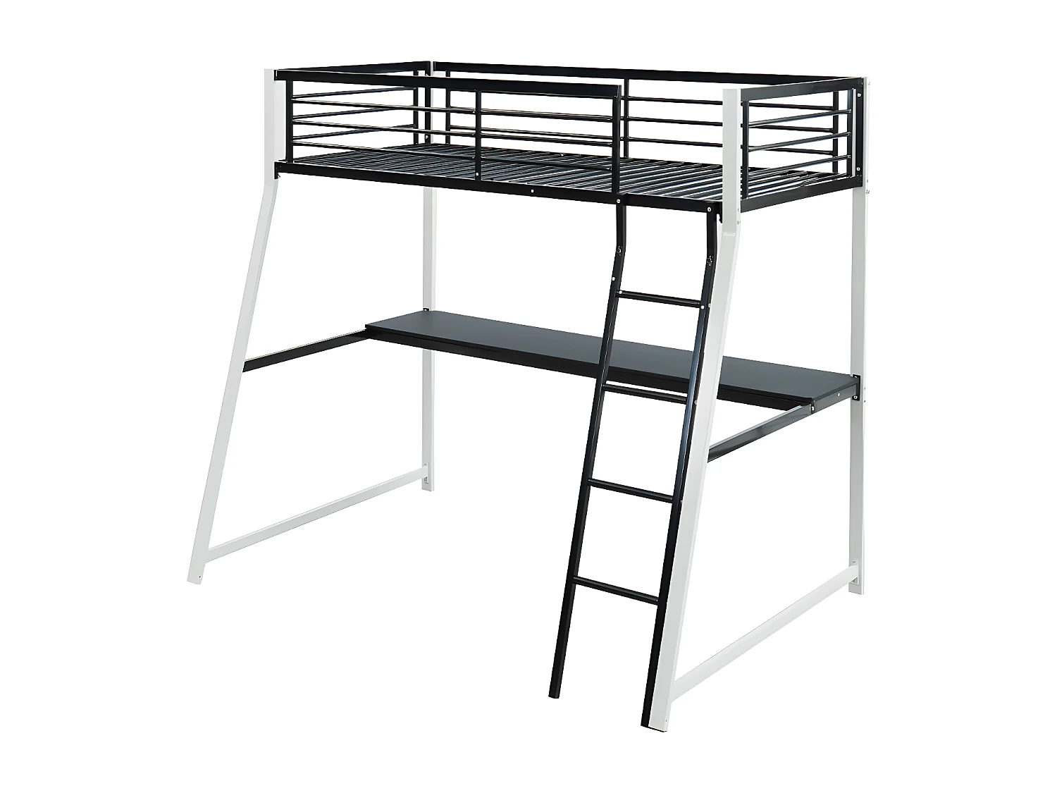 Lit mezzanine MALICIA - 90 x 190 cm - bureau intégré - Noir et blanc