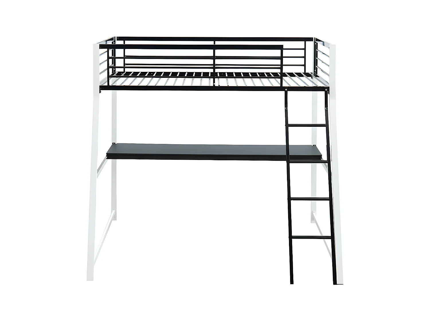 Cama alta MALICIA - 90x190 cm - Escritorio integrado - Negro y blanco