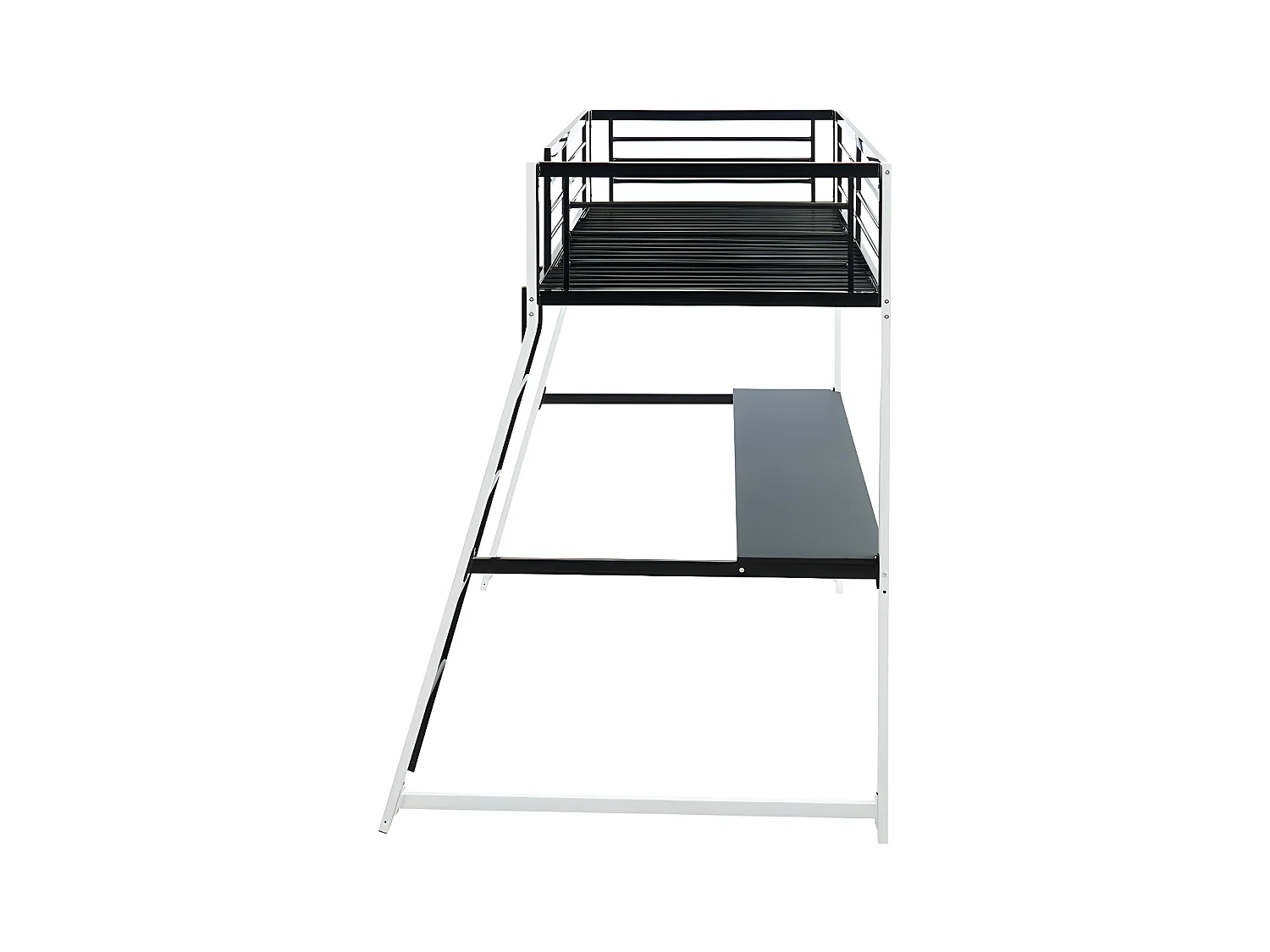 Cama alta MALICIA - 90x190 cm - Escritorio integrado - Negro y blanco