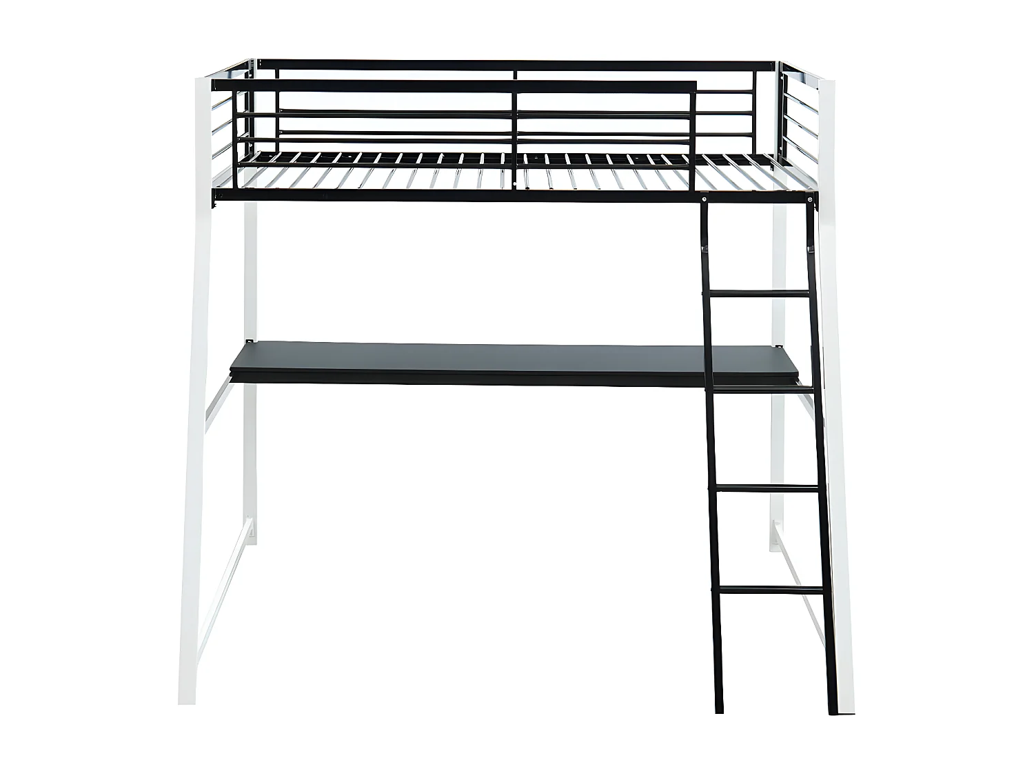 Lit mezzanine MALICIA - 90 x 190 cm - bureau intégré - Noir et blanc