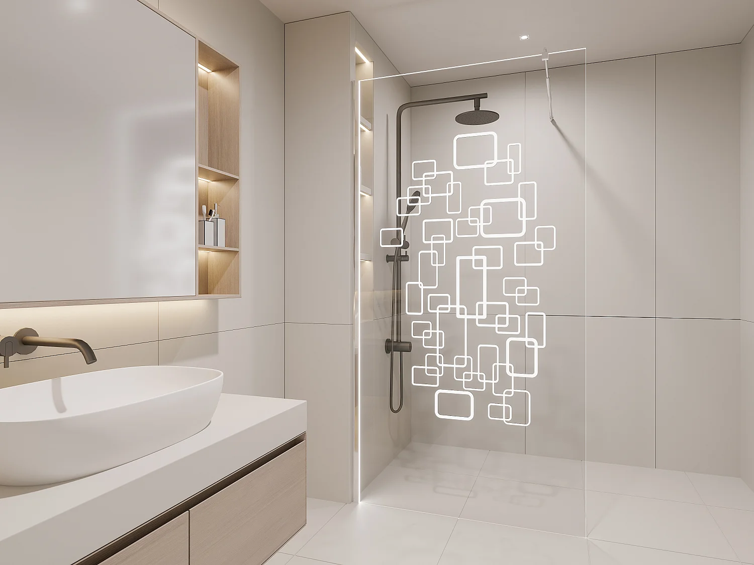 Paroi de douche à l'italienne avec leds - BELLA - 90x200 cm