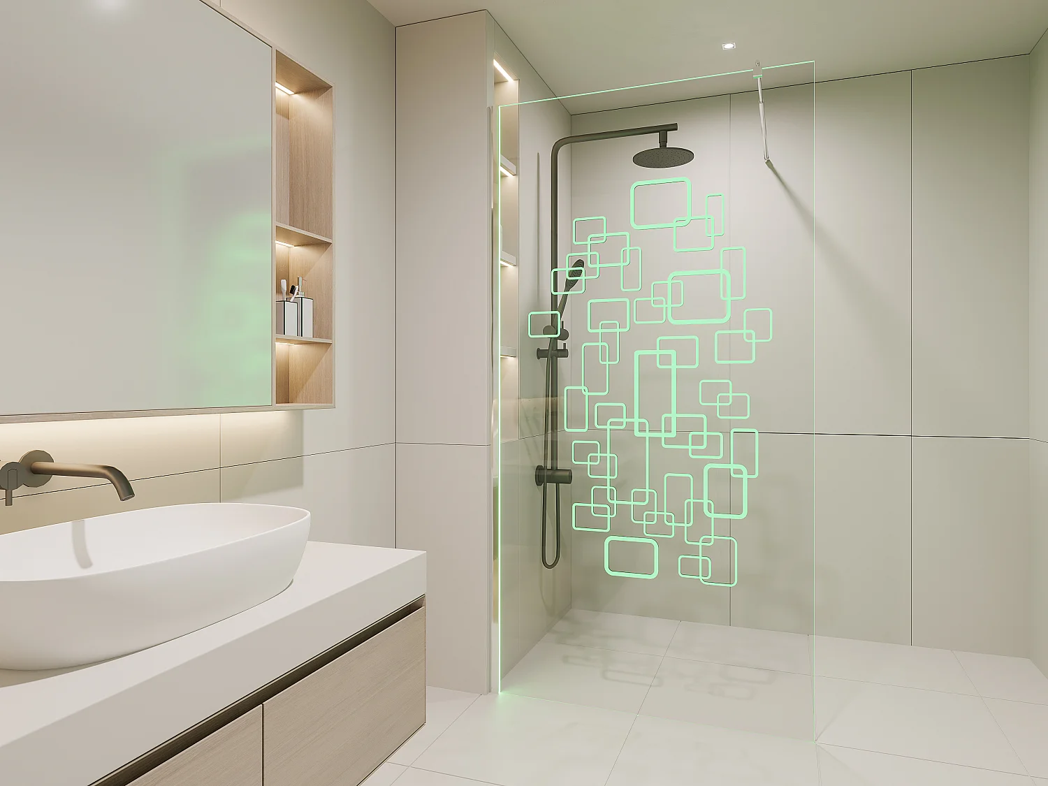 Paroi de douche à l'italienne avec leds - BELLA - 90x200 cm