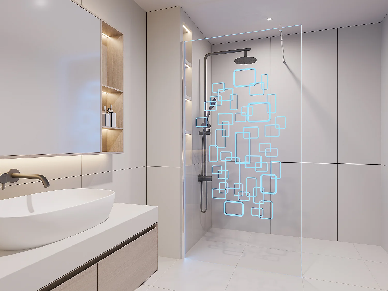 Paroi de douche à l'italienne avec leds - BELLA - 90x200 cm