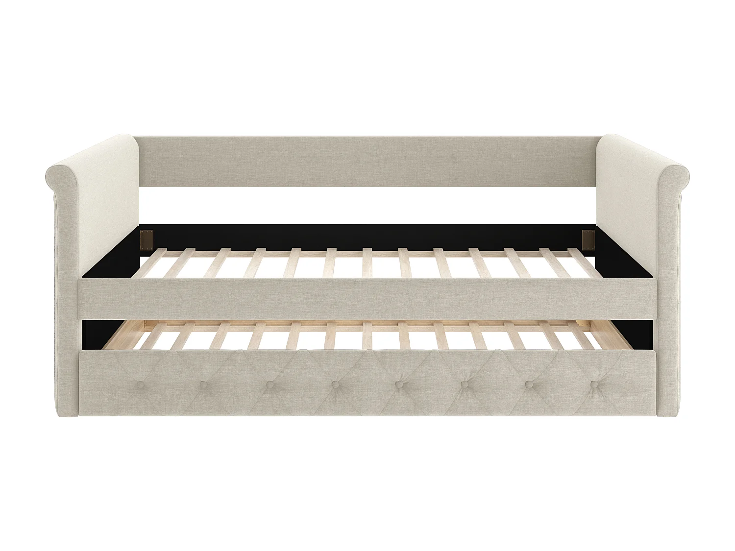 Stoppad bäddsoffa med utdragbar säng - 2 x 90 x 190 cm - Tyg - Beige - LOUISE